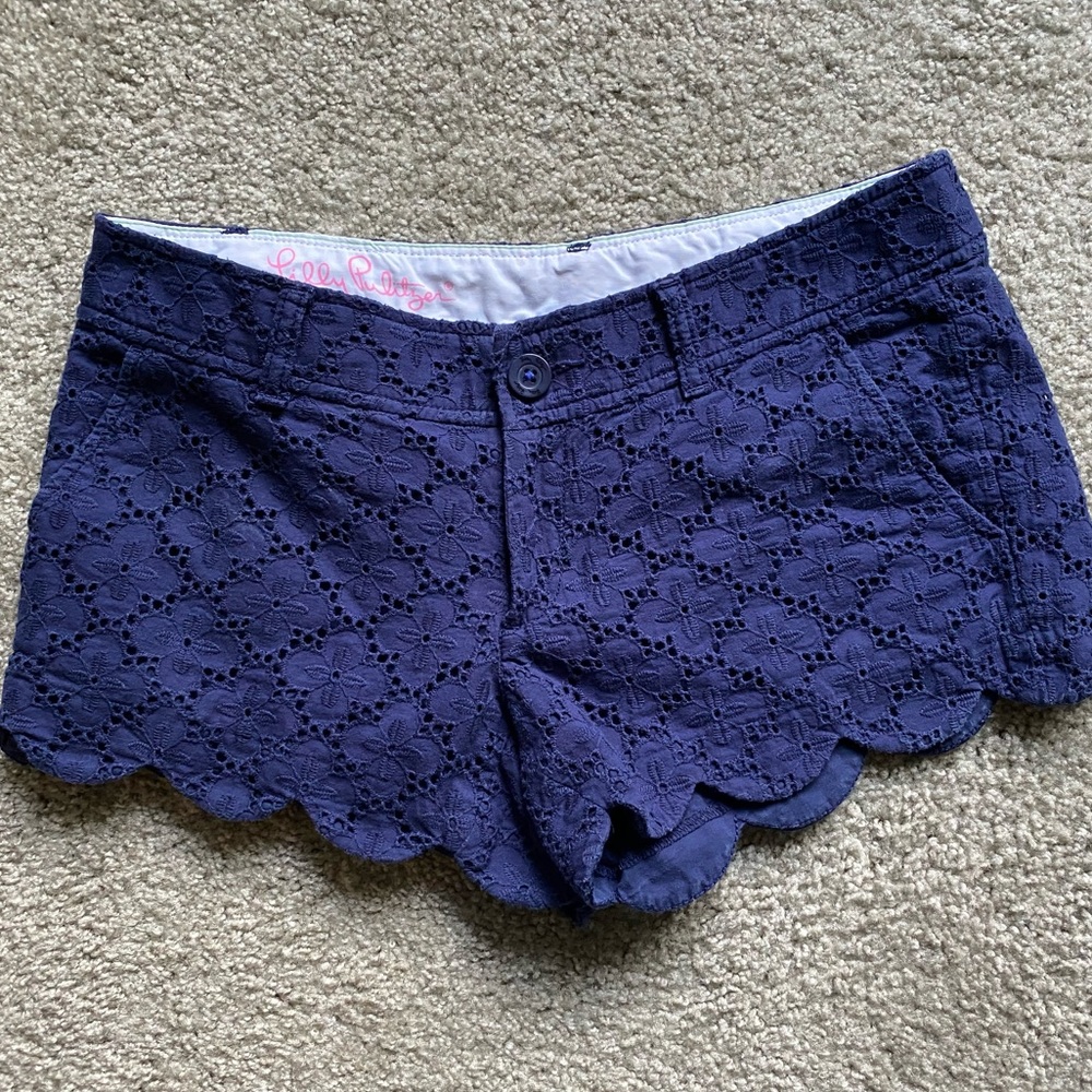 Lilly Pulitzer Navy Eyelet Scallop Walsh Shorts